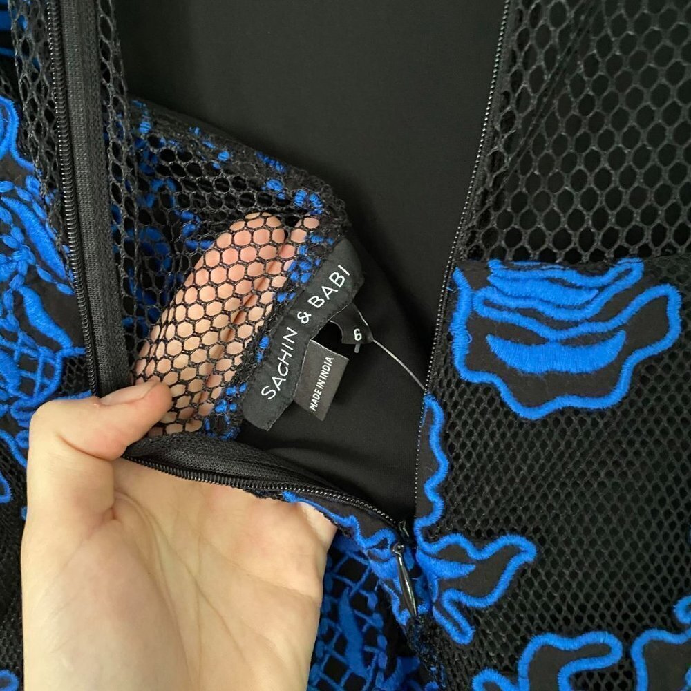 SACHIN + BABI black and blue mesh long sleeve dress - Picture 6 of 7